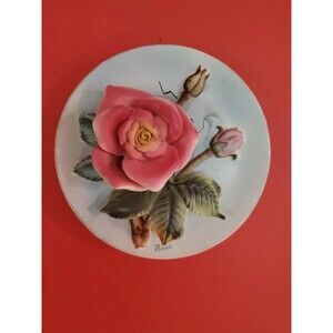 Vintage Napco Rose Plate Wall Decoration Plaque With Raised Rose 5" Japan EUC
